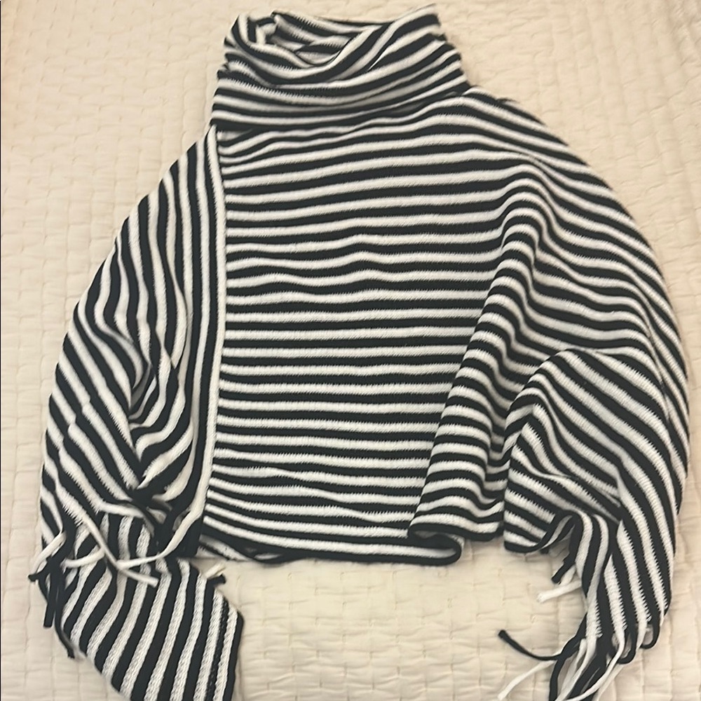 Striped Black and White Turtleneck Poncho